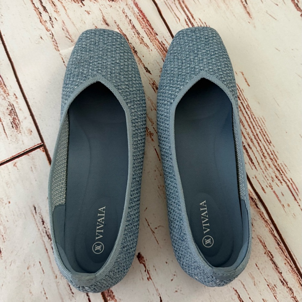 VIVAIA Margot 2.0 Womens EU 41, US 9.5 Square-Toe V-Cut Flats Denim Blue Preppy
